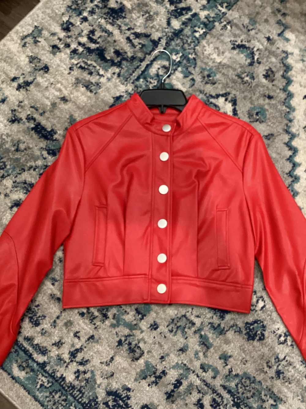 Women's Red Faux Leather Button Jacket